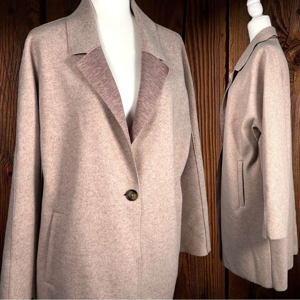 ⭐️HP⭐️ Bernardo Longline Coat Jacket Felt Button Front Blush Pink Large EUC - Picture 4 of 14